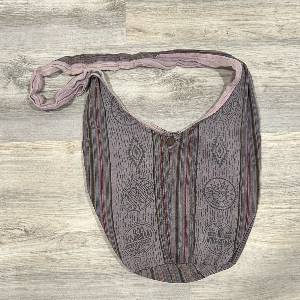 Flying High Boho Shoulder Tote Bag Purple Aztec Sun Moon 100% Cotton